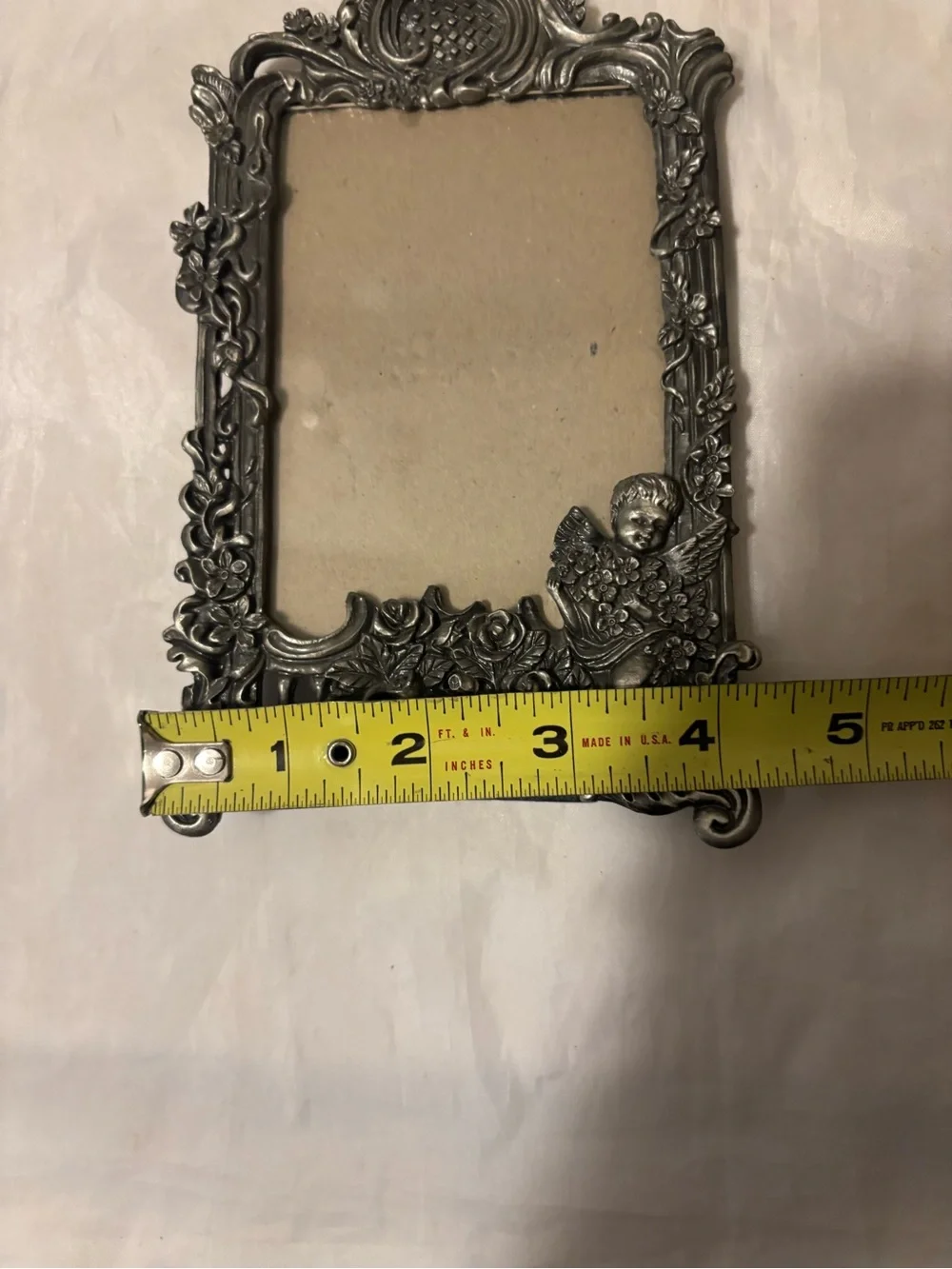 Ornate Silver-Tone Cherub Picture Frame - Decorative Home Accent